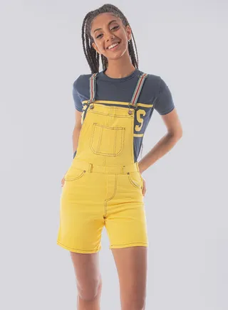 Petite Denim Dunagree Shorts Yellow 