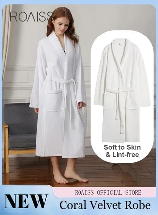 Coral Velvet Bathrobe for Men and Women Long Increase Absorbent Pajamas Robe Pure White Soft Plus Size Bathrobes with Pockets for Household Hotel 