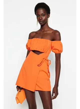 Orange Woven Overalls with Window/Cut Out Detail TPRSS22EL1006 