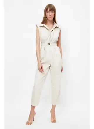 Stone Shirt Collar Maxi Woven Jumpsuit TWOSS21TU0233 