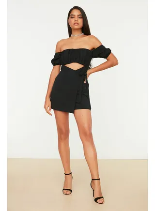 Black Woven Overalls with Window/Cut Out Detail TPRSS22EL1006 
