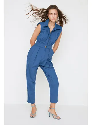 Indigo Shirt Collar Maxi Woven Jumpsuit TWOSS21TU0233 