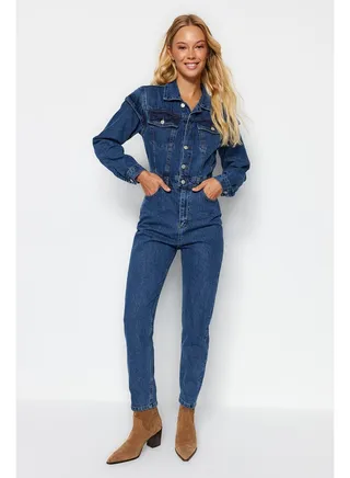 Limited Edition Indigo Stitching Detail Denim Overalls TWOAW22TU0040 