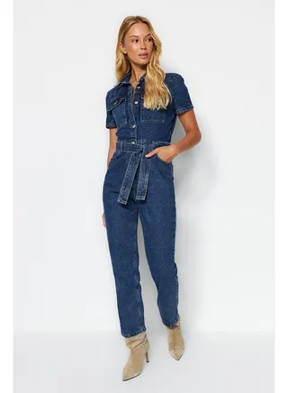 Blue Belted Denim Overalls TWOSS20TU0156 