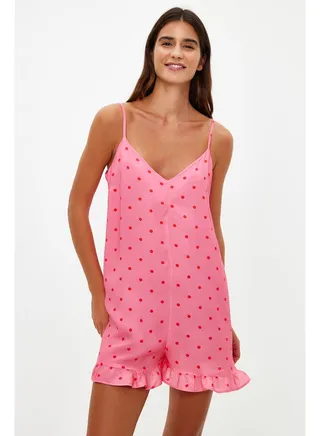 Pink Polka Dot Woven Jumpsuit THMSS21TU0140 