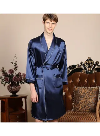 Printed Silk Robe Blue 