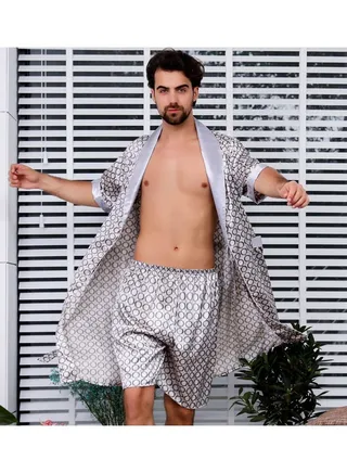 Printed Silk Robe Silver 