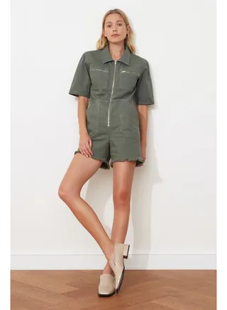 Khaki Crop Jumpsuit 