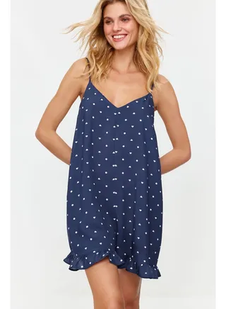 Navy Blue Heart and Polka Dot Woven Jumpsuit THMSS21TU0140 
