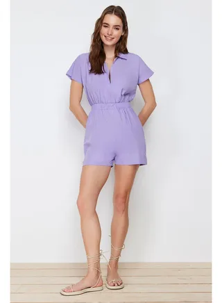 Lilac Elastic Waist Mini Woven Jumpsuit TWOSS22TU0014 