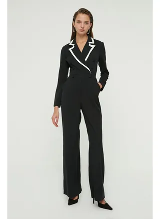 Black Buttoned Woven Overalls TWOAW22TU0238 