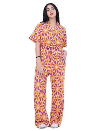 Belted Half Sleeves Jump Suit with 2 Pockets 