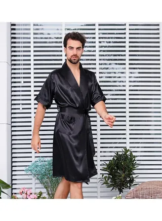Solid Color Pyjama Robe Black 