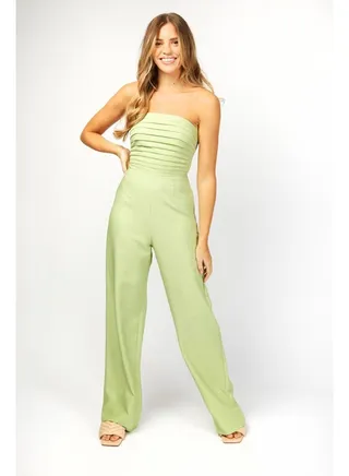Rosamund Aloe Bandeau Pleated Jumpsuit 