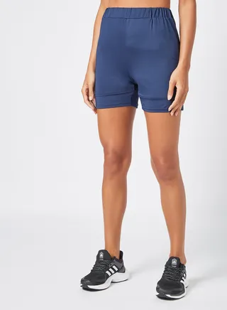 Women's Training Workout Shorts With Contrast Elasticated Waistband Regular Fit High Waist Black 