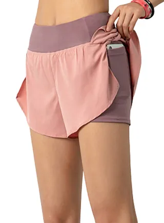 Contrast Waist Band Sports Shorts Pink 