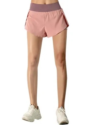 2-In-1 Mid Rise Elastic Waist Shorts Pink/Purple 