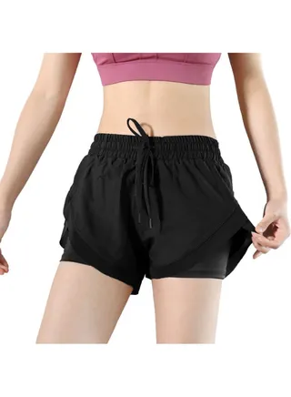 Solid Pattern Sports Wear High-Rise Shorts Black 