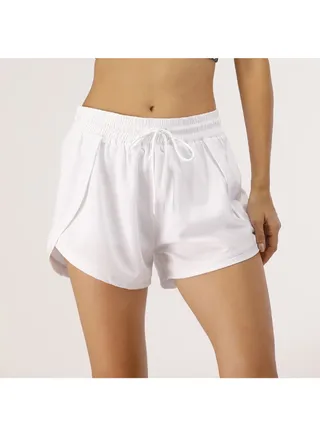 Sports Capris Drawstring Compression Shorts White 