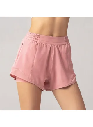 2-In-1 High Waist Fitness Shorts Pink 