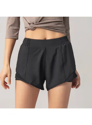 2 In 1 Quick Dry Yoga Short Pants Black 