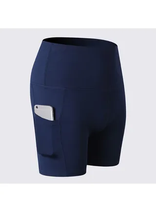 High Waist Running Workout Shorts Dark Blue 