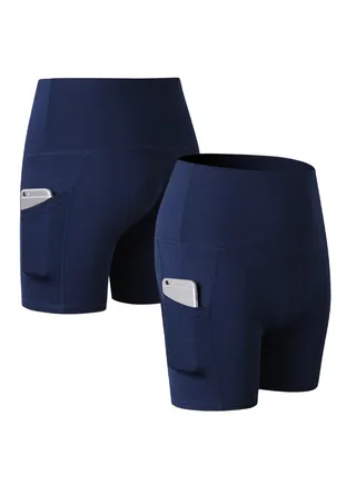 Comfortable High Waist Yoga Shorts Blue 