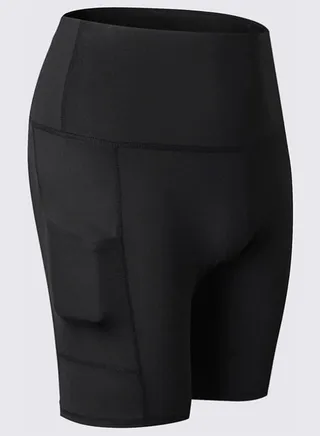 High Waist Side Pockets Details Yoga Shorts Black 