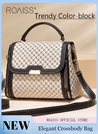 Shoulder Tote Bags for Women Top Handle Satchel Ladies Fashion Office Casual Handbags Large Capacity PU Material Stylish Grid Decoration 
