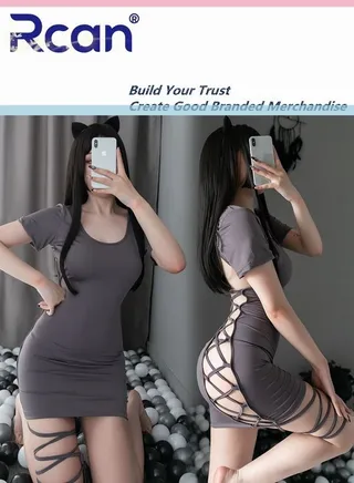 Lingerie For Women One Size Underwear Trim Slit Babydoll Backless Sling Dress Ladies Boudoir Outfits Sleepwear 