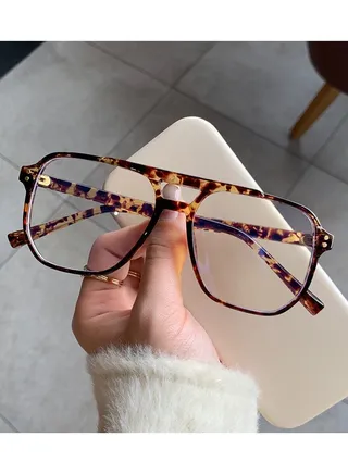 Leopard Fashion Clear Lens Glasses with Double Bridge 