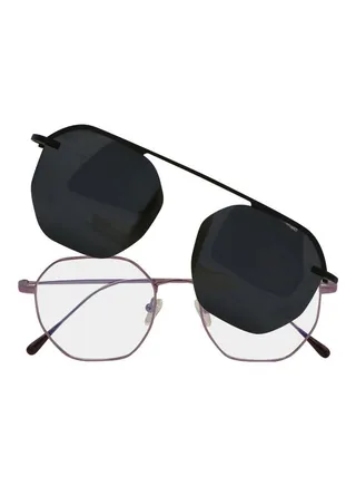 Oversized Anti-Blue Light Eyeglasses With Clip On Sunglasses 