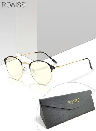 Blue Light Blocking Sunglasses Anti UV and Glare Blue Light Filter Computer Glasses Round Color Changing Eyewear for Men Women Black Gold 