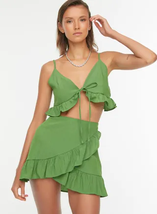 Ruffle Detail Crop Top & Skirt Set