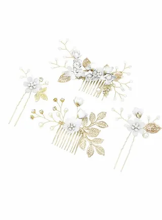 Wedding Hair Comb, 4 Pcs Bridal Wedding Handmade Floral Hair Comb Set 