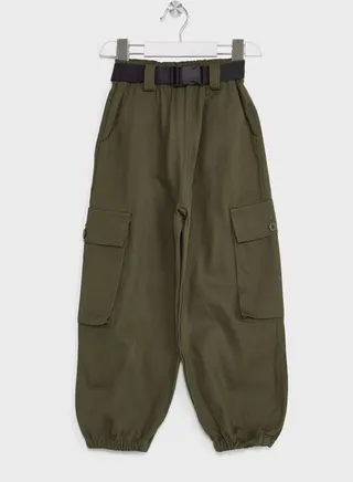 Girls Solid Cargo Pants
