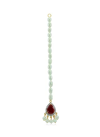 18K Gold Diamonds Royal Indian Ruby Head Piece 0.12 Carat 