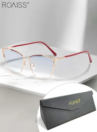 Women's Blue Light Blocking Glasses Blue Light Filter Computer Reading Gaming TV Phones Glasses Fashion Cat Eye Eyewear Decorated with Rhinestones Anti Eyestrain Headache Red Gold 