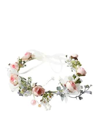Adjustable Flower Crown Headband, Boho Flower Headband Hair Wreath Floral Garland Crown Halo Headpiece with Ribbon Women Girl Festival Wedding Festival Party 
