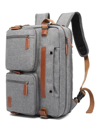 Convertible Multi-Functional Laptop Briefcase Outdoor Backpack Grey 