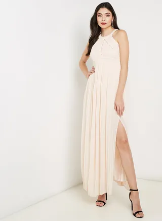 Marilyn Halter Neck Maxi Dress Nude 