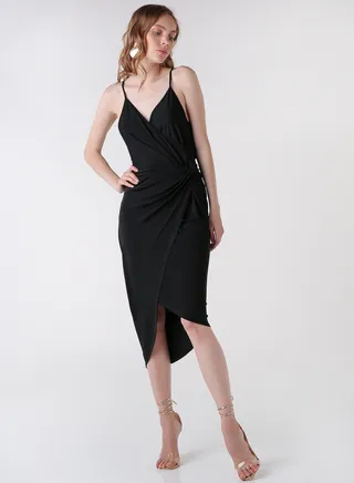 SPAGHETTI STRAP DRAPE DRESS 