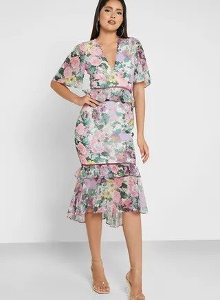 Ruffle Hem Printed Dress Prints 