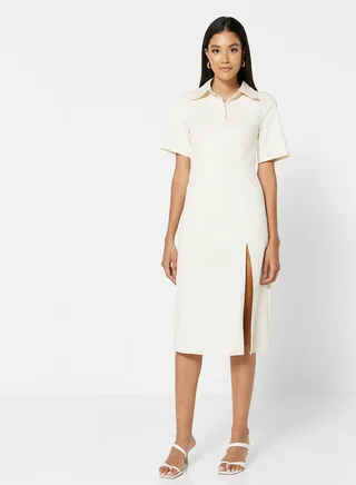 Front Slit Dress Cream 