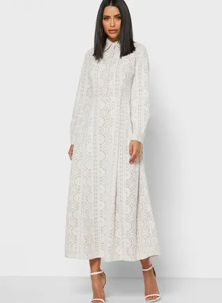 Collared Neck Shirt Dress White 