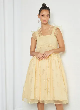 Sequin Midi Dress Yellow 