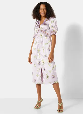Floral Print Midi Dress Light Purple 