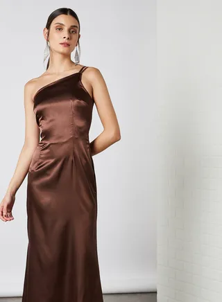 Kellycia Satin Maxi Dress Brown 