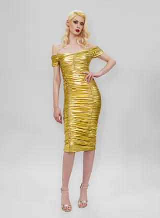 Midi shiny Gold Stretch Dress 