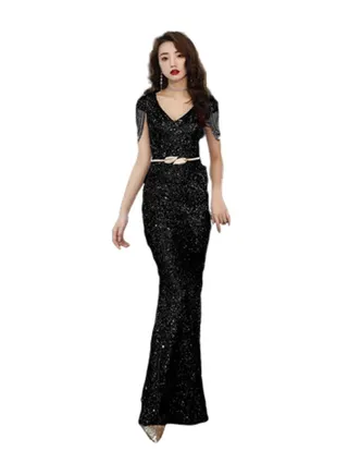 Evening Sequin Mermaid Gown Black 